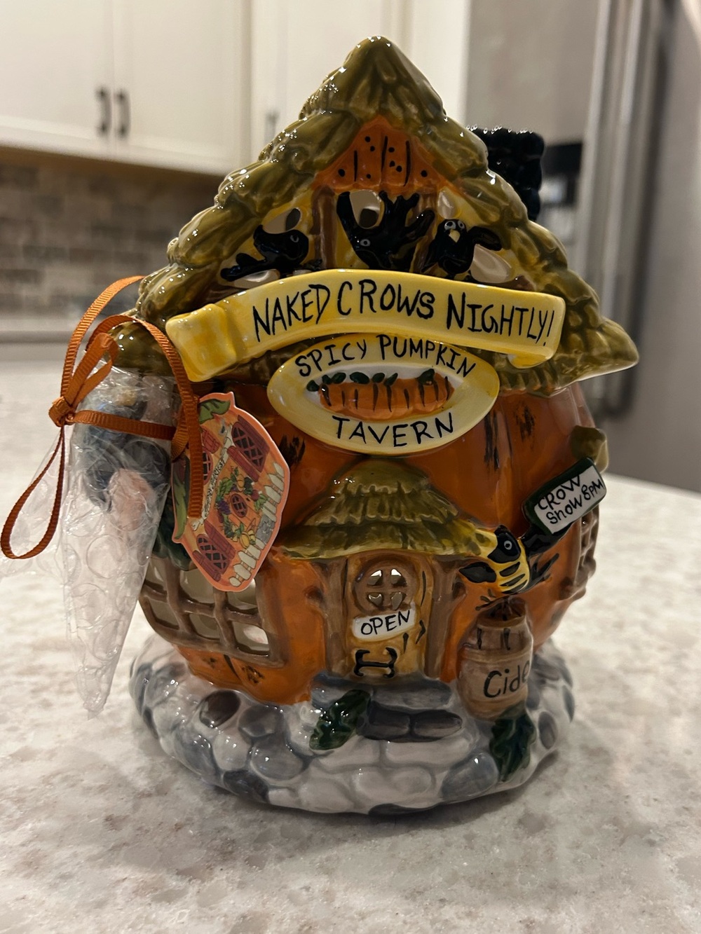 “New” Blue Sky Clayworks Spicy Pumpkin Tavern Halloween House-Tealight holder